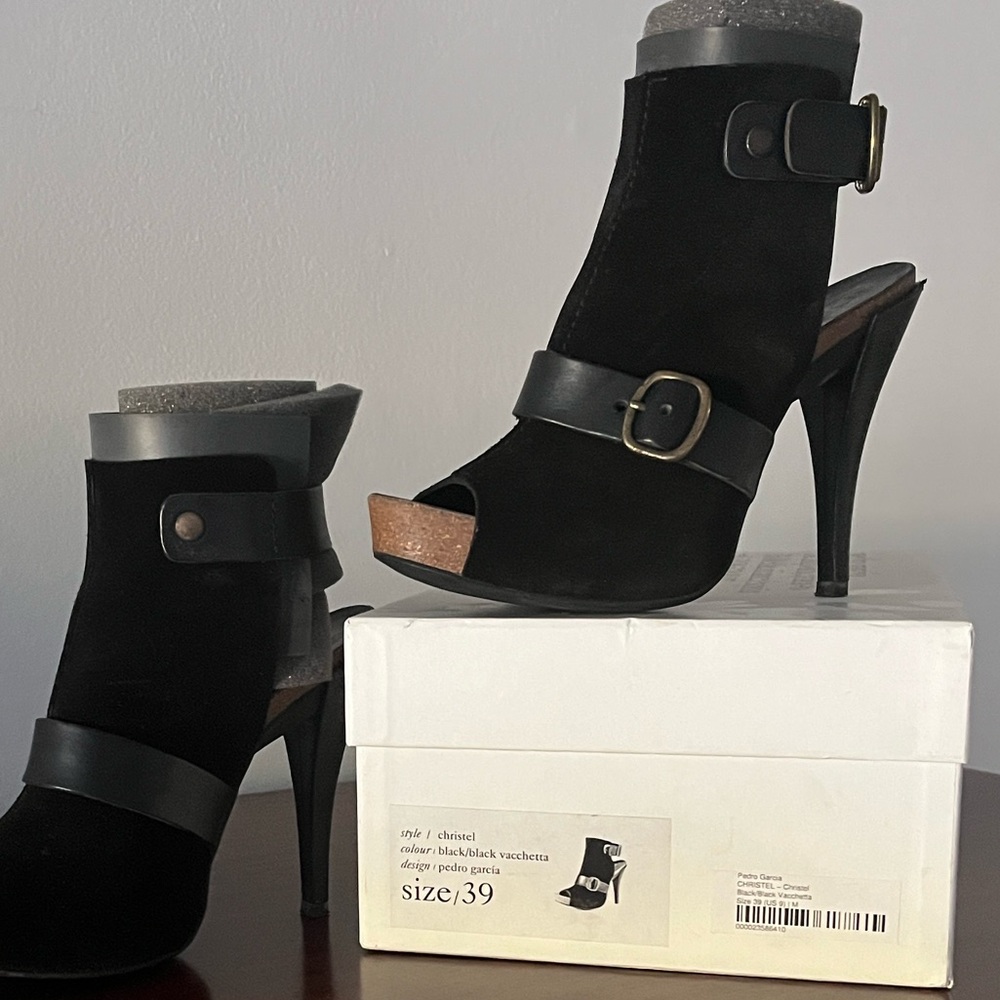 Pedro Garcia Black Vacchetta Heeled Ankle Booties